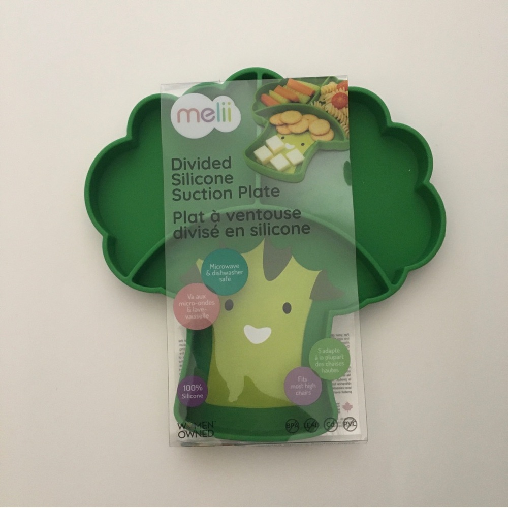 NEW Melii Divided Silicone Suction Plate Microwave & Freezer Safe Broccoli Theme